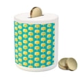 thumbnail image 3 of Yellow and Blue Piggy Bank, Lemon Flavor Ice Cream with Face Glasses and Mustache Fun Humor Graphic, Ceramic Coin Bank Money Box for Cash Saving, 3.6" X 3.2", Teal Yellow, by Ambesonne, 3 of 4