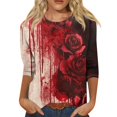 thumbnail image 2 of Womens Halloween Shirts Funny 3/4 Sleeve T Shirts Spooky Halloween Printed Tops Horror Crew Neck Pullover Holiday Three Quarter Length Blouses, 5XL, 2 of 7