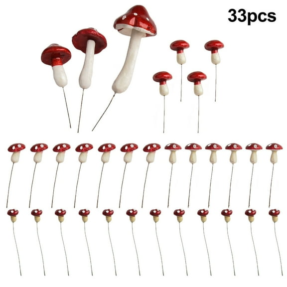 Wofarmy 33 Pcs Small Toadstool Foam Fake Mushroom Fairy Garden Ornament Decoration Landscape Potted Bonsai Accessory Ornaments Sets