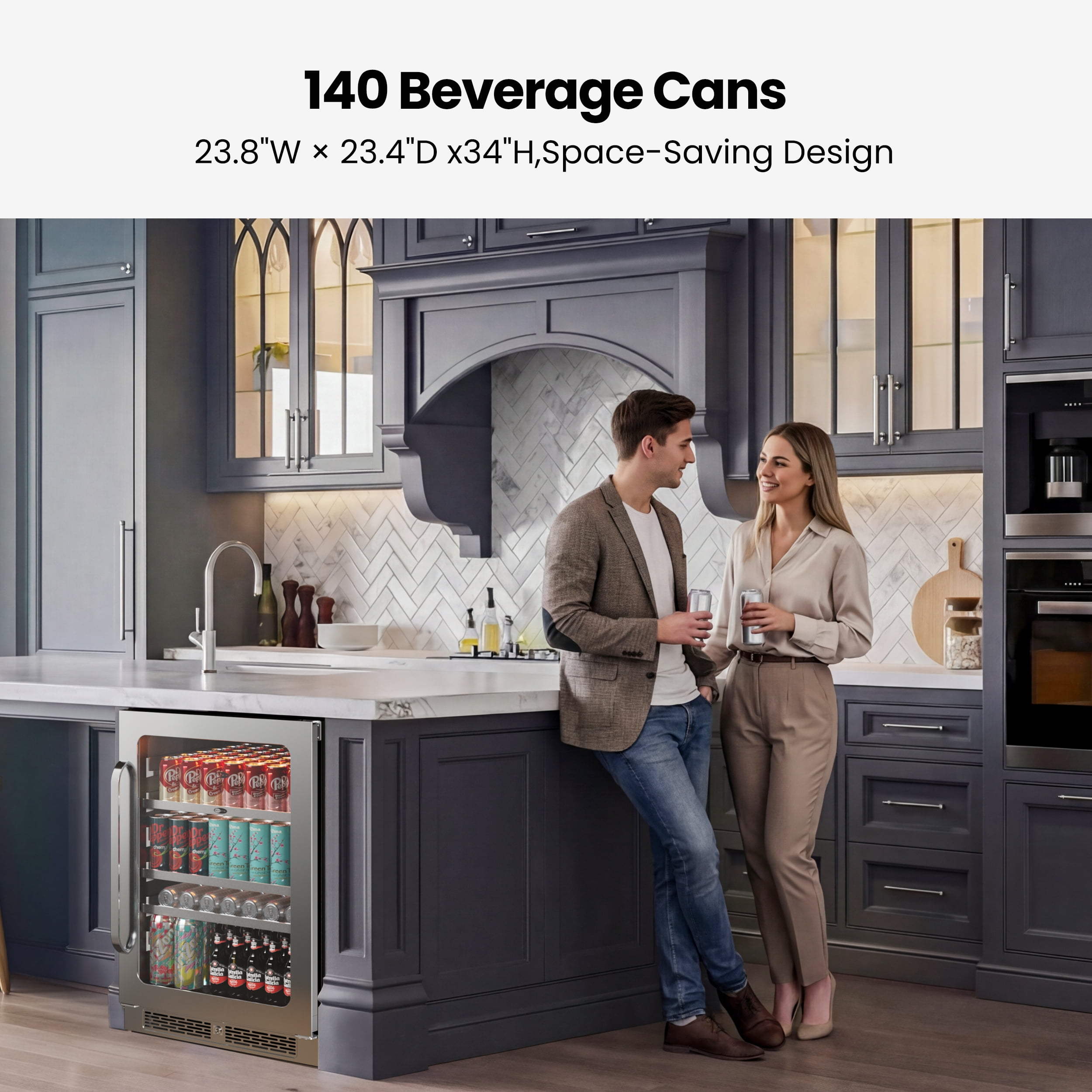 Whynter 24'' Beverage Refrigerator Cooler, 140 Cans Beverage Fridge, Built in or Freestanding Beverage Center with Stainless Steel Door