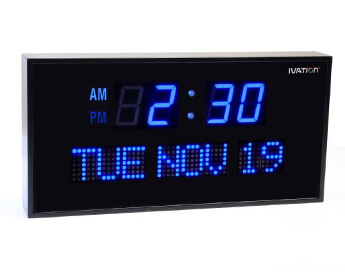 Oversized Digital Blue LED Calendar Clock
