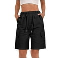 thumbnail image 3 of BXINGOHAI Bermuda Shorts for Women Summer Cargo Shorts with Pockets Outdoor Drawstring Knee Length Hiking Short Black 2XL, 3 of 8