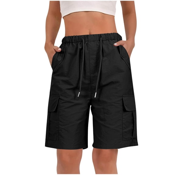 PFRNLF Bermuda Cargo Shorts for Women Casual Long Knee Length High Waisted Stretch Wide Leg Relaxed Fit Shorts