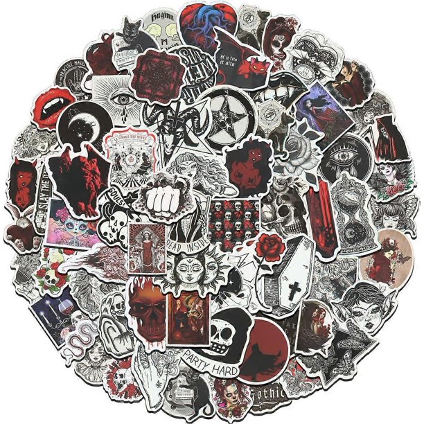 Paquete de pegatinas góticas, 100 pegatinas impermeables de terror de brujas punk en blanco y negro adecuadas para computadoras portátiles, teteras, patinetas, fundas de teléfonos móviles, etc.