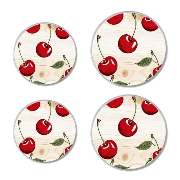 Stove Burner Covers 4 Pcs for Decorative Gas Stove Burner Cover 8Inch And 10Inch ,Red Cherries Leaves Wooden creative