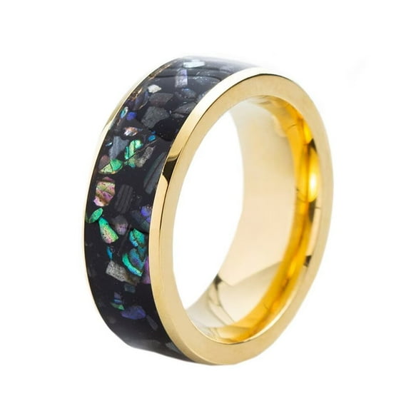 PAMTIER Men's Stainless Steel 8MM High Polished Abalone Shell Promise Ring Wedding Band Gold Size 6