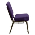 thumbnail image 3 of (10 PACK) 21'' Wide Royal Purple Fabric Church Chair with Book Rack and Gold Vein Frame - Multipurpose Stackable Office Side Chair, 3 of 8