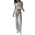 thumbnail image 2 of Iaqnaocc Lounge Sets for Women 2 Piece Sets for Women Casual Slim Y2k Short Sleeve Tops Flare Leggings Classic Fashion Summer Matching Set Tracksuit Gray L, 2 of 7
