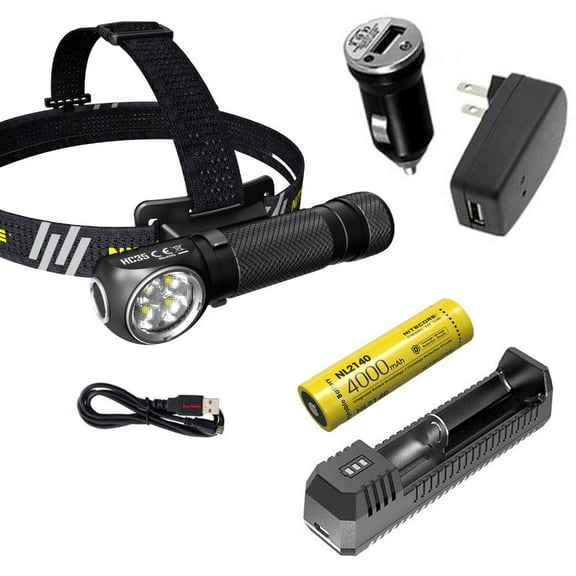 Combo: Nitecore HC35 Rechargeable LED Headlamp - 4 x CREE XP-G3 S3 w/ UI1 USB Charger, USB Adapters   Free Eco-Sensa USB Cord