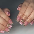 thumbnail image 2 of JZROCKER 24Pcs Short Square False Nails French Tip Nails Press On Nails Stick on Nails Manicure With Rhinestones And 3D Bows, 2 of 7