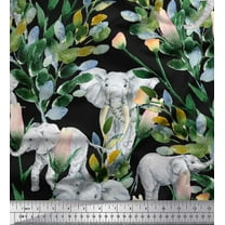 Soimoi Cotton Duck Fabric Leaves,Floral & Elephant Animal Print Fabric by the Yard 42 Inch Wide