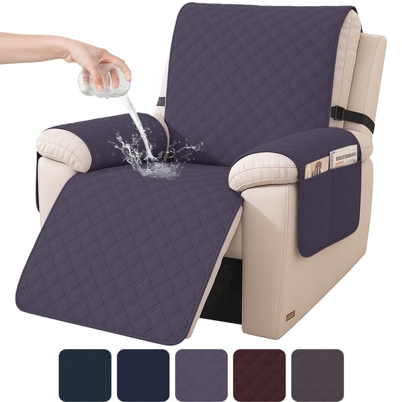 JIATER 100% Waterproof Recliner Covers Washable Reliner Slipcovers Recliner Chair Covers with Pockets,Gray Blue