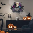 thumbnail image 3 of GOGRANT 22" Halloween Wreath for Front Door, Halloween Skull Wreath with Lights, Spooky Halloween Wreaths with Black, Blue, Purple Flowers, Indoor/Covered Outdoor Halloween Props Decoration, 3 of 7