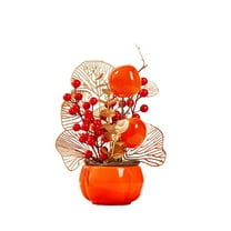 Luoshdecor Christmas Artificial Berry Flower Pot ,Red Persimmon Vase Table Ornament for Indoor Home Tabletop Decor 11.8 in