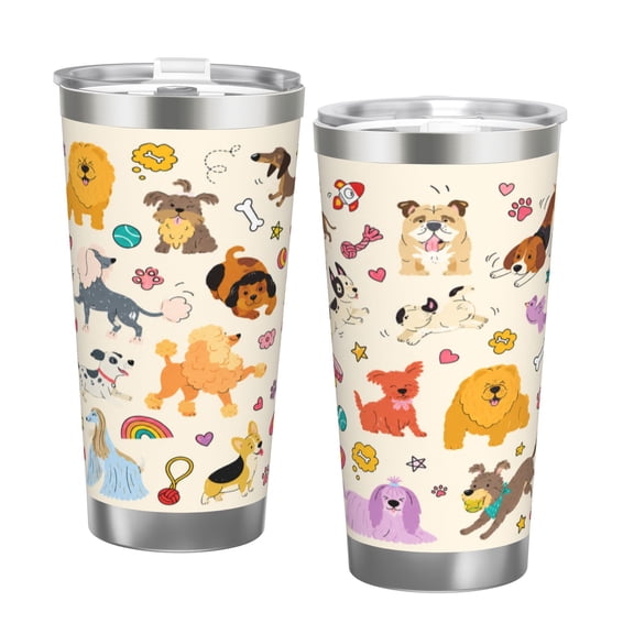 20oz Cute Dog Pattern Tumbler Insulated Car Cup Cartoon Puppy Travel Coffee Cup Pet Lover Gift with Double Silver Rim