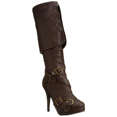 ELLIE 414-KEIRA Women's Buckle Criss Cross Strap Lace Pirate Knee High Boot