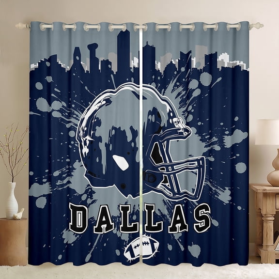 Manfei American Football Black Out Curtains for Kids Teens, Rugby Helmet Curtains Pack of 2 (42x63 Each), Navy Gray Graffiti Splash Bedroom Curtains, Luxurious Room Decor