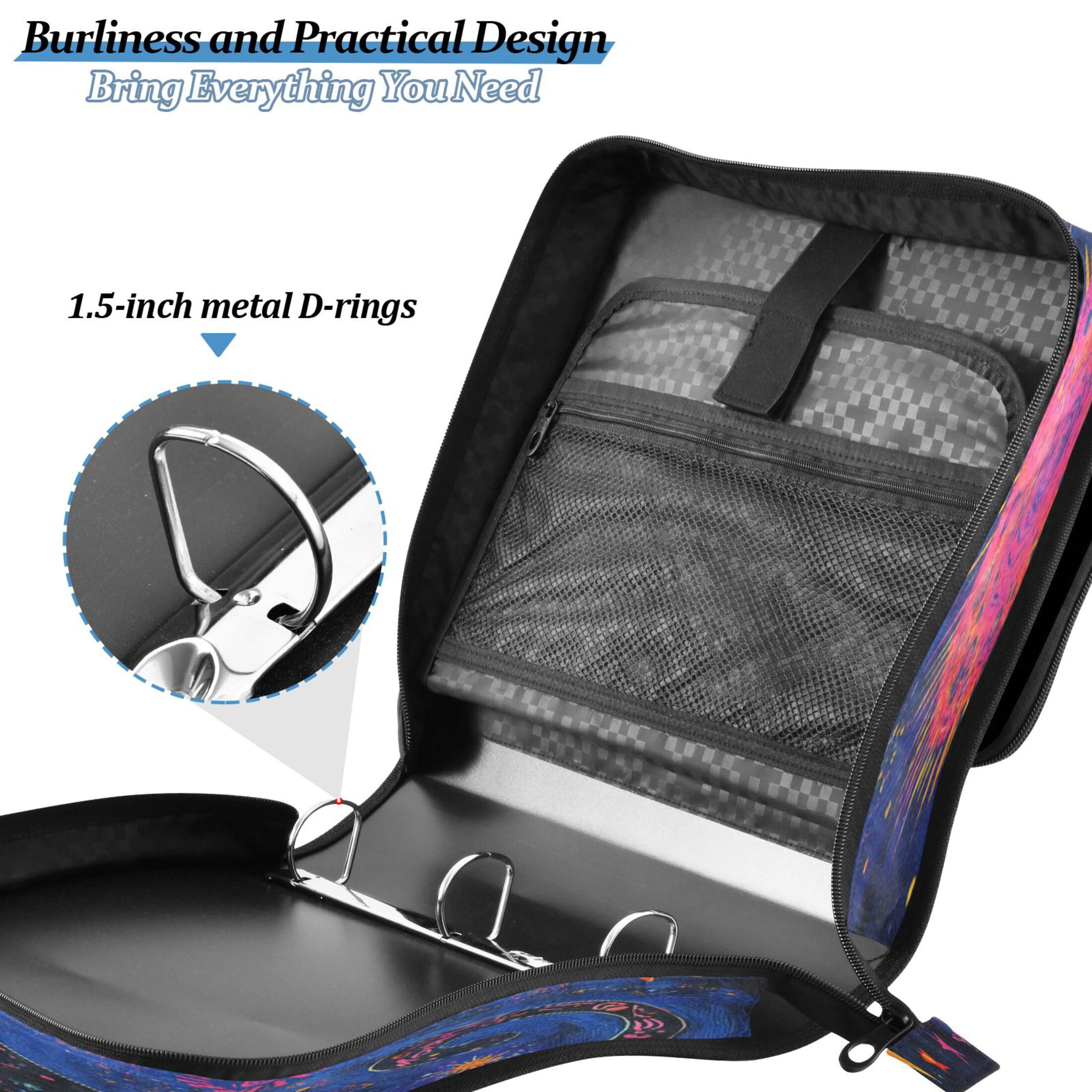 YAZAOO Zipper Binder trapper keeper Documents Organized Design Celestial Dreams Printed