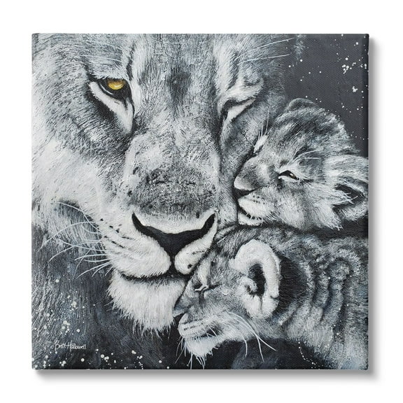 Stupell Industries Loving Baby Tigers Cuddling Mother Monochrome Portrait , 30 x 30, Design by Britt Hallowell