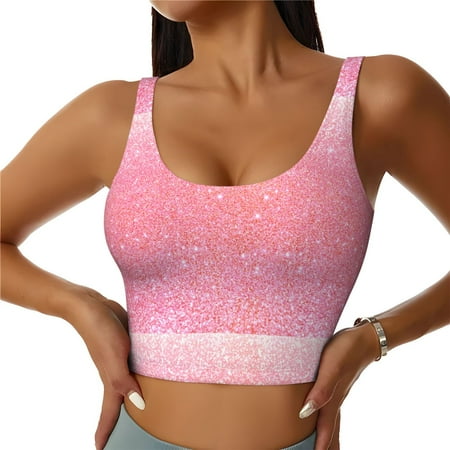 Jgfou Sparkly Glitter Print Womens Sports Bra - Padded Workout Sports Bras Crop Tank Top