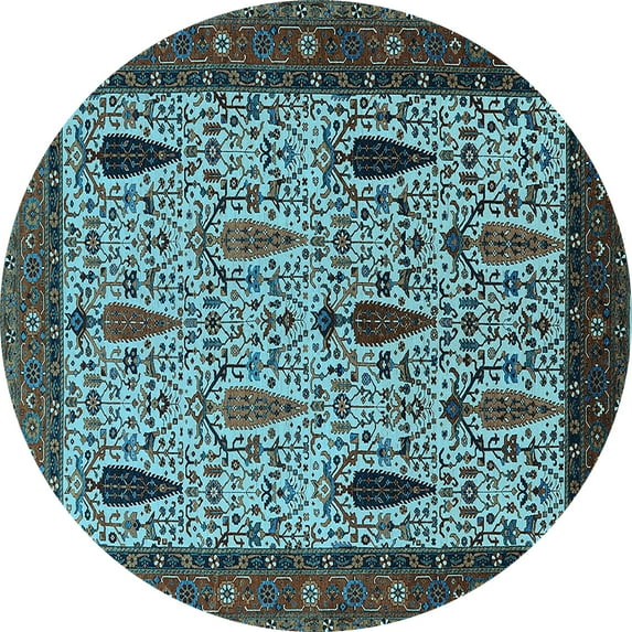 Ahgly Company Indoor Round Oriental Light Blue Industrial Area Rugs, 5' Round