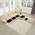 thumbnail image 5 of Miekor Furniture L-shaped 3-seater modular sofa, with 1 movable footstool, crescent-shaped armrests, and wraparound back and arm cushions, chenille fabric, wheat colour MK1092, 5 of 12