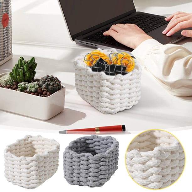 Cesta De Almacenamiento Cesta organizadora de escritorio plegable con cuerda para guardar cosméticos,llaves,mandos a distancia y material de oficina (gris,1 unidad) Rkxzt