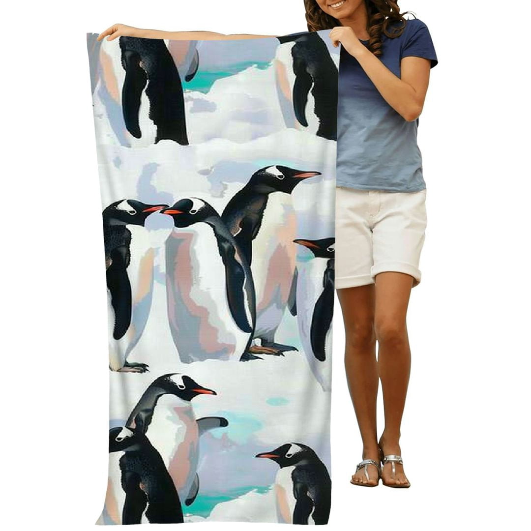 PHYHOO Watercolor Penguins Beach Towels Oversized Microfiber Beach Towel for Adults Extra Large Beach Towel Sand Free Towel for Kids,Men,Women,Boys,Girls 30x60in