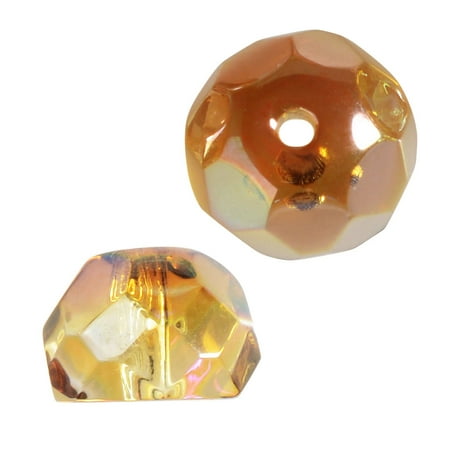 Amber Crystal Ball Preciosa Fire Polished Czech Glass, Faceted Half Ball Hill Beads 7.5mm, 12 Pieces, Crystal / Amber ()