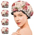 thumbnail image 7 of Shower Caps,Strawberry Plants Fruit Heart Beige Pattern Waterproof Shower Cap for Women 4 Pieces,Double Reusable Hair Cover for Shower PEVA Elastic Stretch Hem, 7 of 7