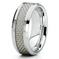 thumbnail image 2 of 8mm Polished Silver Tungsten Carbide Wedding Ring Beveled Edges Carbon Fiber Center Gray Band 13, 2 of 4