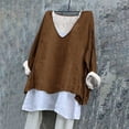 thumbnail image 2 of CFLVAEK Summer Long Sleeve T Shirts for Women Plus Size Boxy Solid Gauze Linen Blouse Loose Fit Batwing Tunics Breathable Scoop Neck Beach Tops Lightning Deals of Today Markdown, 2 of 7