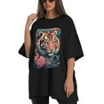 thumbnail image 4 of Plus Size Shirt for Women Black Tops for Women Short Sleeves Shirt for Women Tiger 2 T Shirt Crewneck Shirt for Women XL, 4 of 5