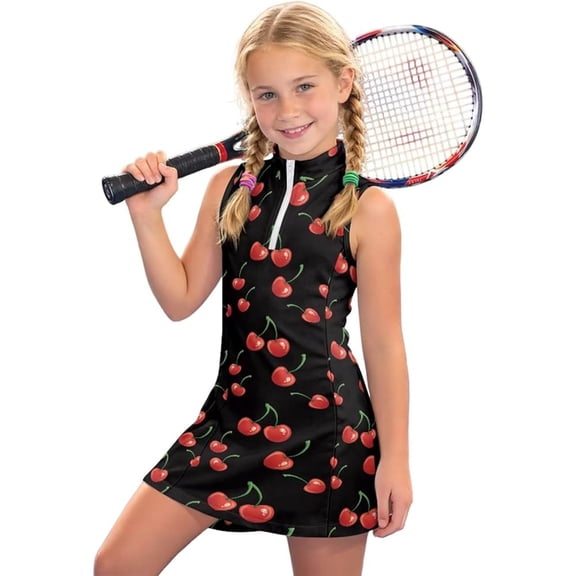 Shadoumai Kids Half Zip Tennis Dress Sleeveless Lightweight Golf Outfit for School Sports, Outdoor Activities,Athletic Tennis Girls Dress 4T