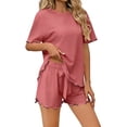 thumbnail image 3 of Asxite Pajamas for Women Set Solid Warm Season Crew Neck Casual Loungewear 2 Piece, 3 of 5
