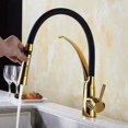 thumbnail image 4 of Grifo de cocina extraíble dorado y negro con rociador extraíble, mezclador monomando para fregadero, giratorio 360°, latón, 4 of 5