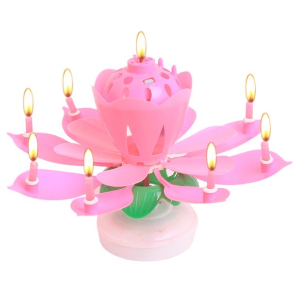 Romantic Musical Blossom Lotus Flower Rotating Birthday Candle Double