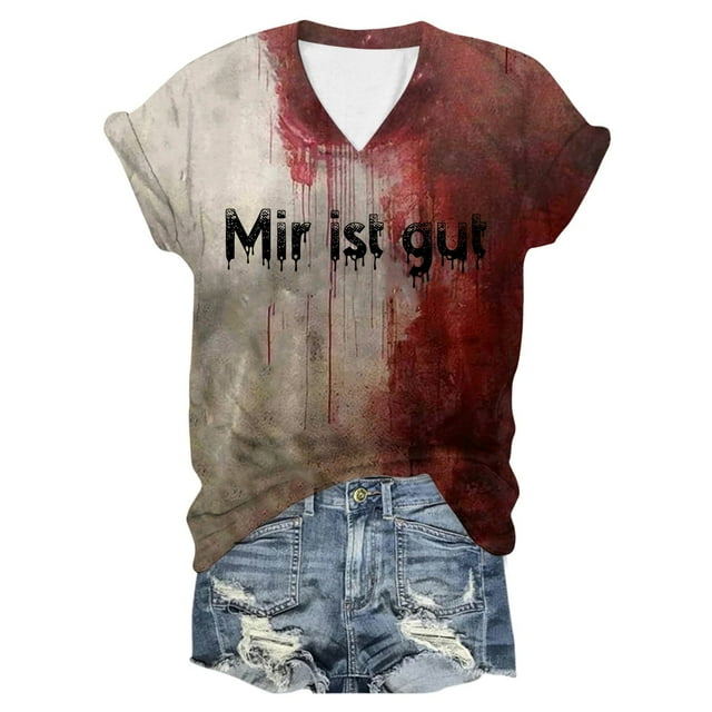 AWZXDE T-Shirts Élégants pour Femmes - T-Shirt à Manches Courtes Imprimé Col Rond pour Usage Quotidien Sorties Décontractées et Superposition