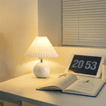 thumbnail image 4 of ikaufen Pleated Fabric Shade Table Lamp, Round Ceramic Base Lamp with Floral/Plain Design for Bedroom, Living Room & Desk (Off-White), 4 of 7