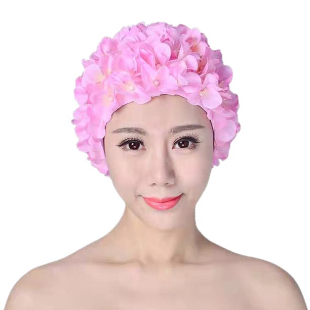Gorro de baño con flores en 3D, gorro transpirable para deportes acuáticos, accesorios para piscina (rosa)