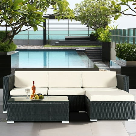 Sofa Garden Milano Gymax Rattan Wicker Table Shelf Garden Sofa 5 PCS Patio Furniture Set with Beige Cushions ()