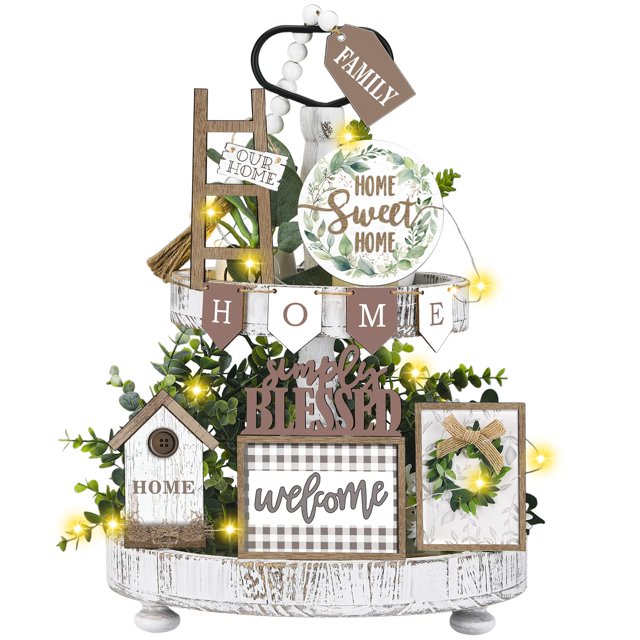 Juego de decoración con bandejas escalonadas FairySandy Summer Farmhouse x11 de madera