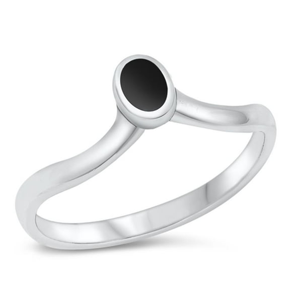 CHOOSE YOUR COLOR Minimalist Oval Simulated Black Onyx Ring .925 Sterling Silver Band CZ Female Size 10