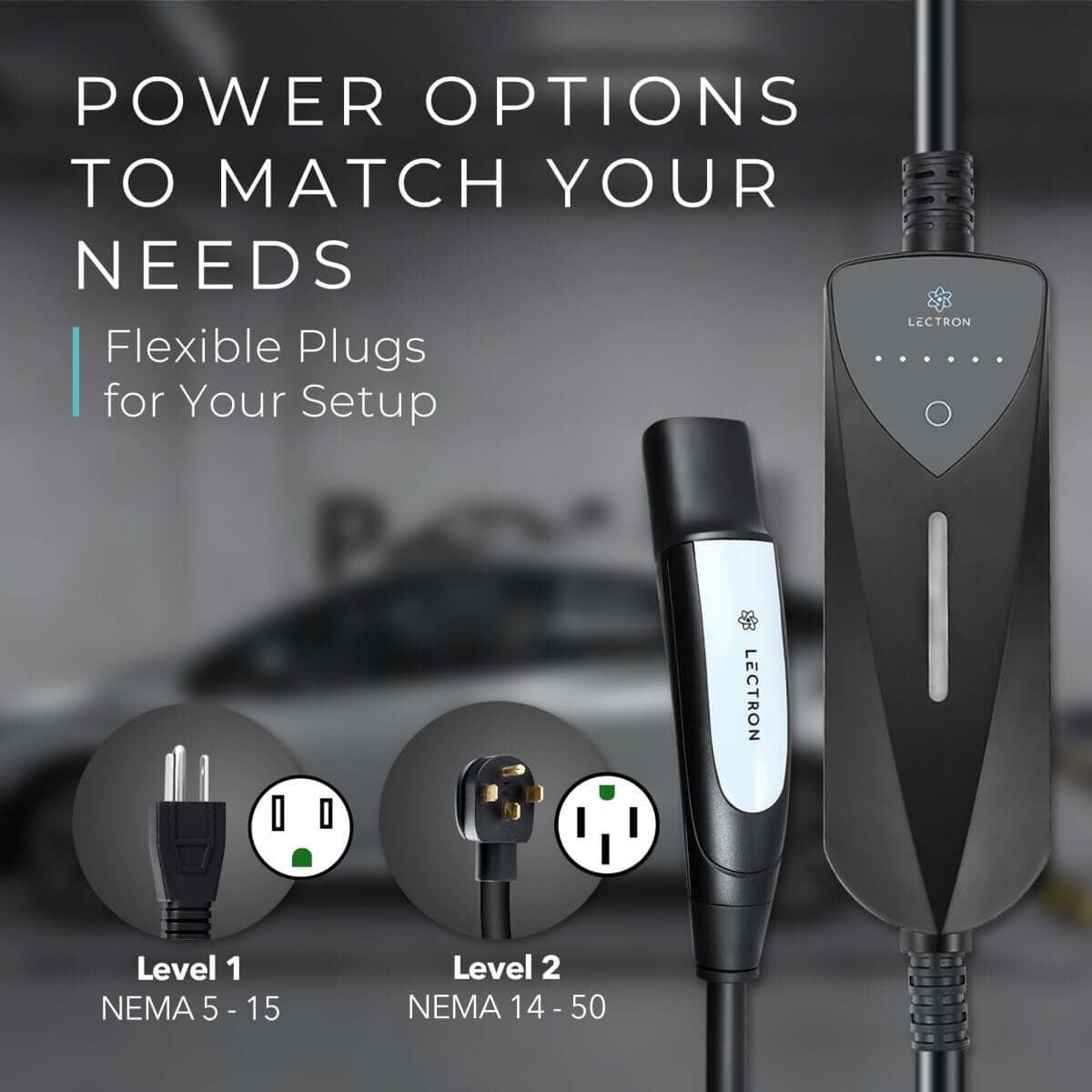 Lectron Level 1/2 (8A to 40A) Tesla NACS Portable EV Charger - Dual-Level Electric Vehicle Charging Station with NEMA 14-50/5-15 Plug - Compatible with All NACS Electric Vehicles