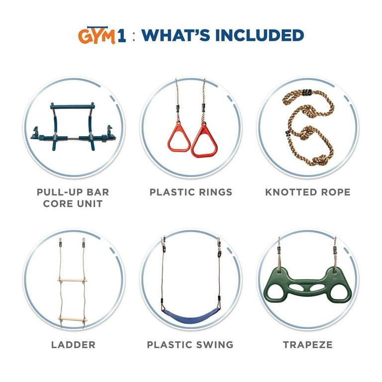 Gym1 Indoor Doorway Gym Set 6 Piece Kids Set with Swing Chair Rings Trapeze Ladder Rope Pullup Bar Walmart