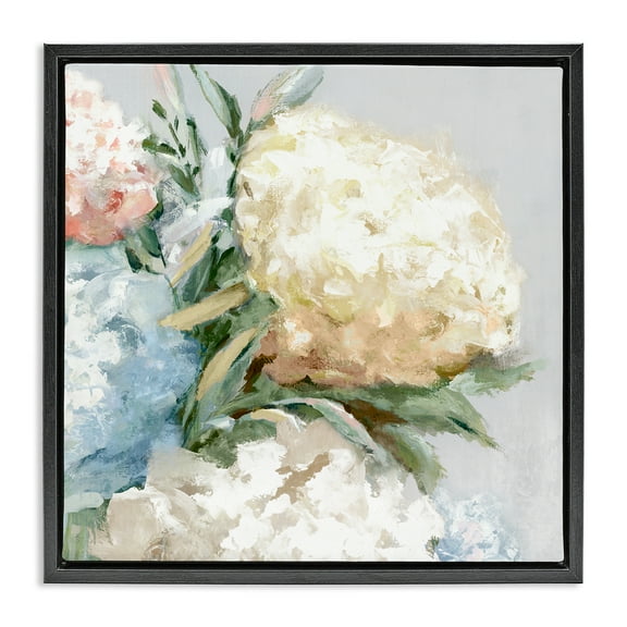 Stupell Industries Close Up Hydrangea Blossom Plants & Flowers Painting Black Floater Framed Canvas Art Print Wall Art, 18 x 18