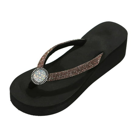 

Works Flip Flops for Women Womens Memory Foam Flip Flops Open Toe Women Shoes Slope Heel Thick Toe Clip Beach Herringbone Slippers Color Bright Diamond Fashion Home Thick Bottom Slippers