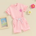 thumbnail image 3 of Okbabeha Baby Girl Summer Clothes Flower Embroidered Short Sleeve Shirt Top Solid Shorts Set Toddler Kids Casual Outfits, 3 of 7