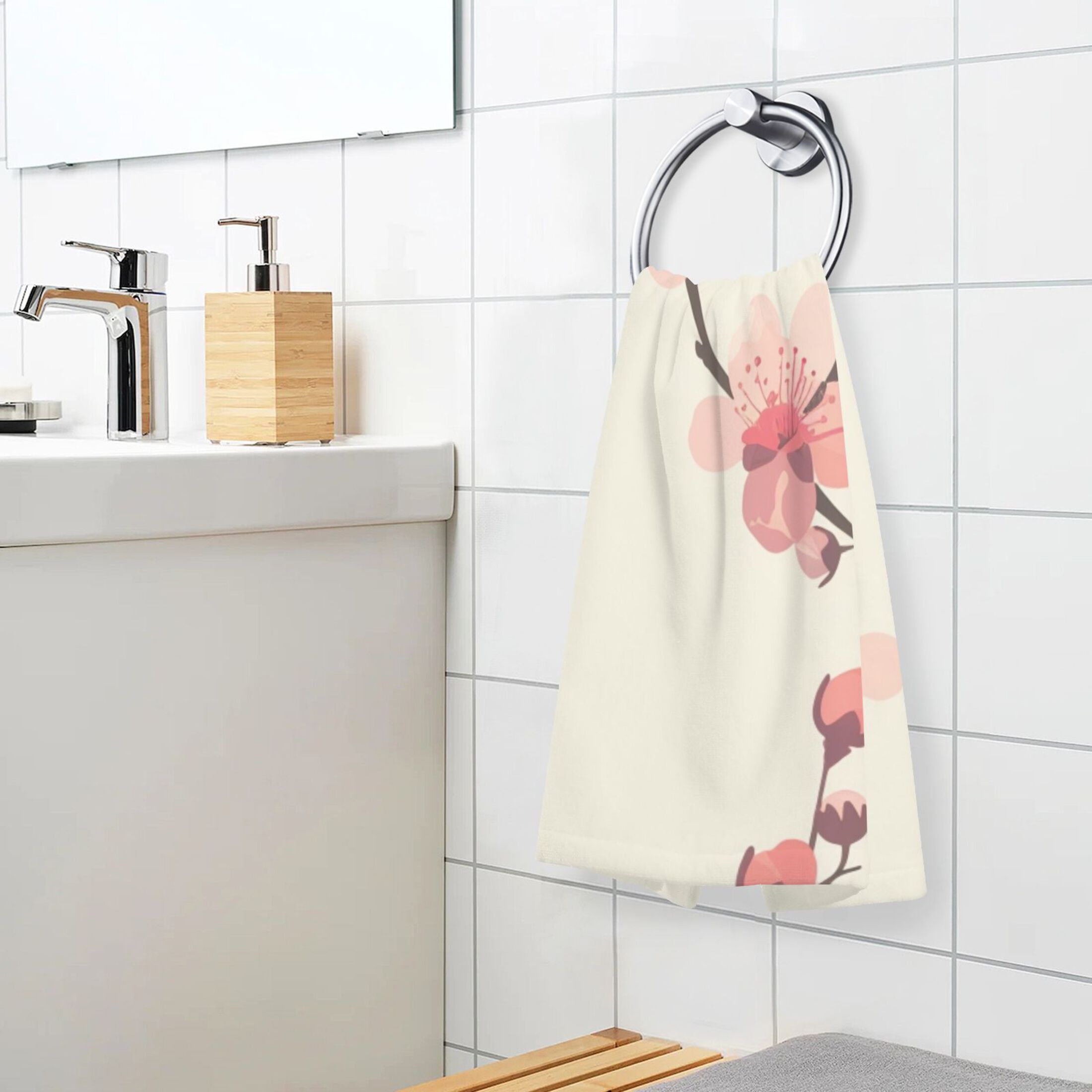 Delicate Cherry Blossoms 2 Pcs Hand Towel Set Cotton Absorbent Soft Face Towels Bath Towels for Bathroom Kitchen Shower Hotel Decor 16"x28"
