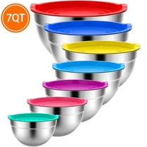 TINANA Mixing Bowls with Lids: 7 Pack Stainless Steel Mixing Bowls Set, Metal Nesting Mixing Bowls for Kitchen, 7/4.5/3.0/2.0/1.5/1.0/0.7QT, Great for Prep, Baking, Serving, Multicolor